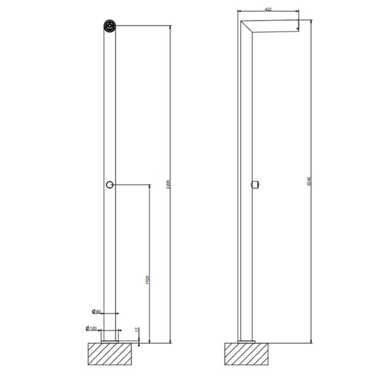 GESSI OUTDOOR Душевая стойка для установки на улице, напольная, на 1 выход, без ручки и верхнего душа, внешняя часть, цвет Corten