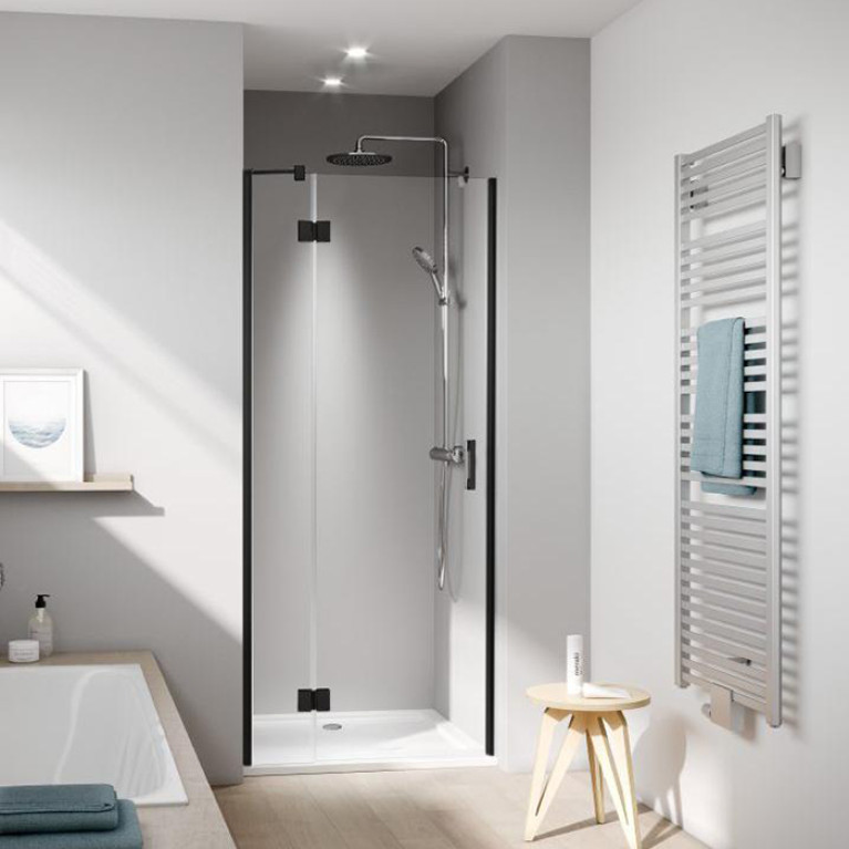 Kermi LIGA  Дверь в нишу  c непод.сегментом  LI SFL 900x2000,  Schwarz Soft+прозрачное стекло с Kermiclean