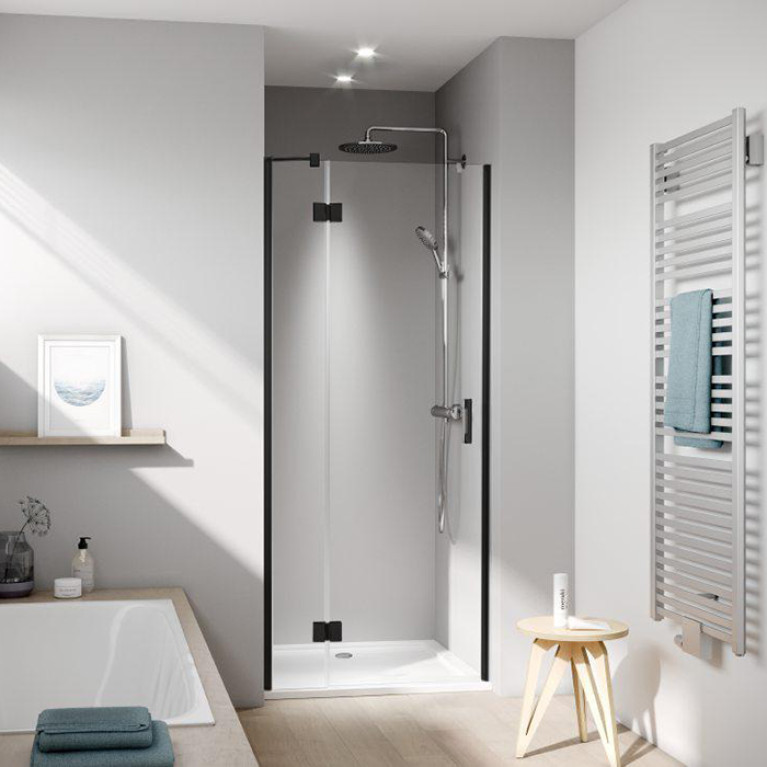 Kermi LIGA  Дверь в нишу  c непод.сегментом  LI SFL 1200x2000,  Schwarz Soft+прозрачное стекло с Kermiclean