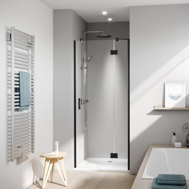 Kermi LIGA  Дверь в нишу  c непод.сегментом  LI SFR 900x2000,  Schwarz Soft+прозрачное стекло с Kermiclean