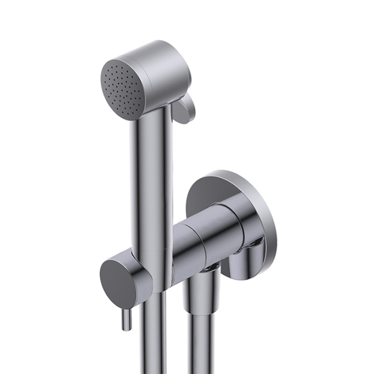 Ritmonio Toilet accessories Гигиенический душ с лейкой из латуни, шлангом 800mm, шланговым соединением с держателем и запорным краном, цвет: Brushed