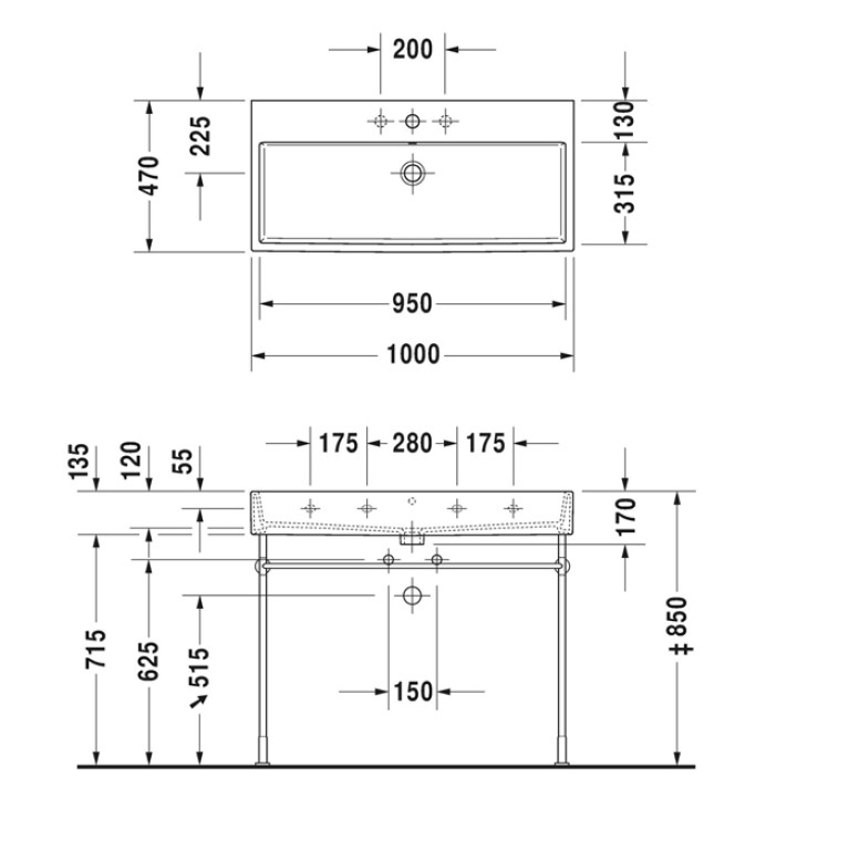 Duravit Vero Air Раковина 100cm,  с переливом, с площадкой, с 1 отв. под смеситель, Цвет белый