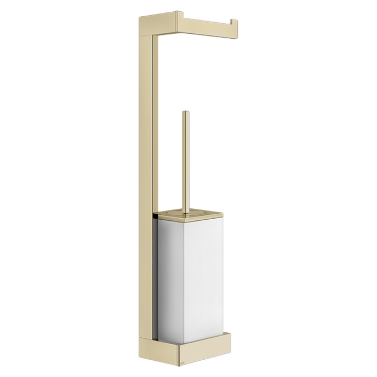 GESSI  INVERSO ACCESSORIES Стойка настенная с держателем для туалетной бумаги и ершиком белым, цвет: Brass Brushed PVD