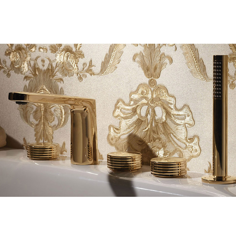 Fima Carlo Frattini Texture Collection Смеситель на борт ванны, на 4 отв., с ручным душем, цвет: золото