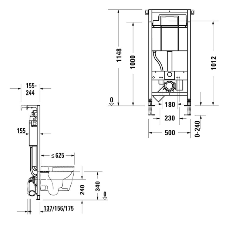 Duravit DuraSystem Рама для монтажа комплекта Starck f Lite 1148x500x155 мм, в сборе с бачком 9л, гигиенический смыв (без нейтрализации запаха!)