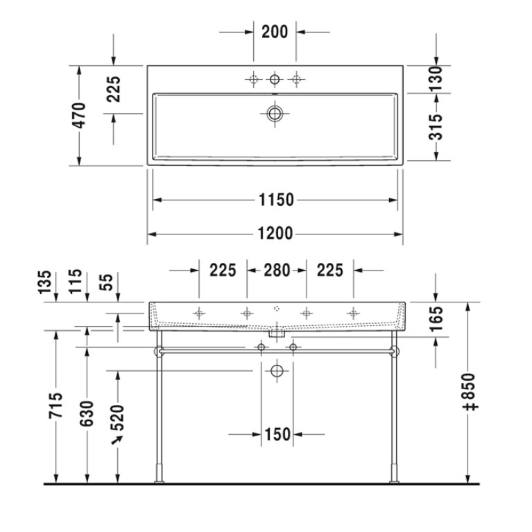 Duravit Vero Air Раковина 120 cm, с переливом, с площадкой, с 2 отв. под смеситель, Цвет белый