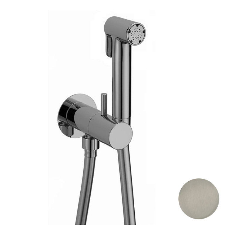 Cisal Shower Гигиенический душ со шлангом 120 см,вывод с держателем и встроенный прогрессивный картридж,лейка латунь, цвет Nichel Spazzolato