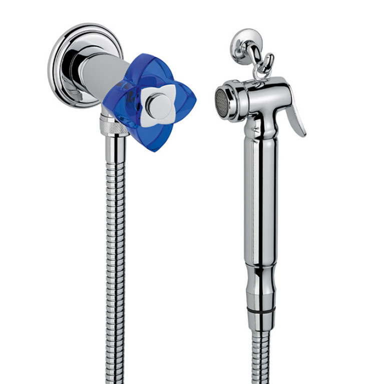THG PETALE DE CRISTAL BLEU Гигиенический душ, в комплекте с запорным вентилем, шлангом 1250 мм. и держателем, стекло прозрачное, цвет хром