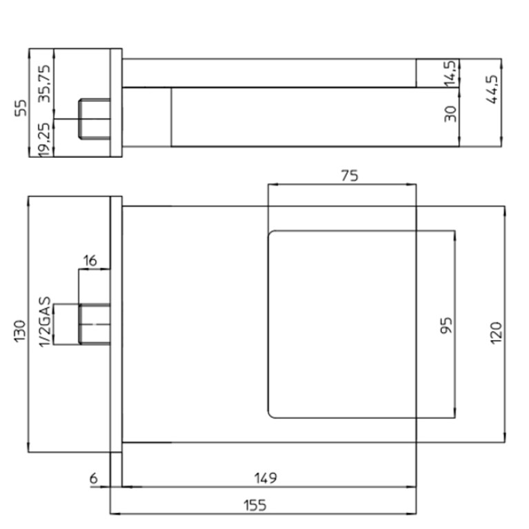 Bossini  Cascata XL Излив для ванной или душа, латунь каскадная суруя 1/2 - хром