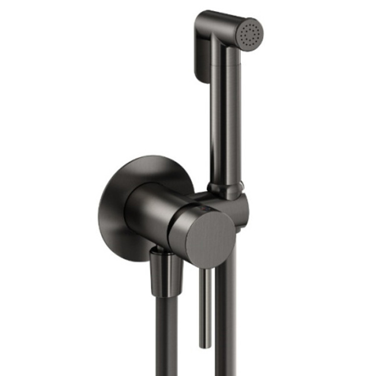 Plumberia Selection IXO Комплект гигиен. душа со смесителем, душ и держатель из металла, шланг PVC 1250мм, оружейная сталь