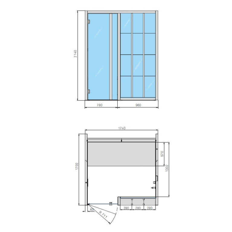 Effegibi Yoku H Shelf Хаммам 174x170h214см, угловая Sx, цвет: осина термообработанная/Calacatta Gold Extra