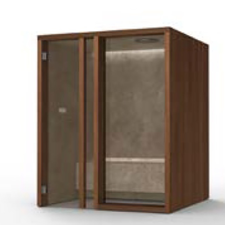 Effegibi Yoku H Glass Хаммам 174x170h214см, угловая Dx, цвет: осина термообработанная/Calacatta Gold Extra
