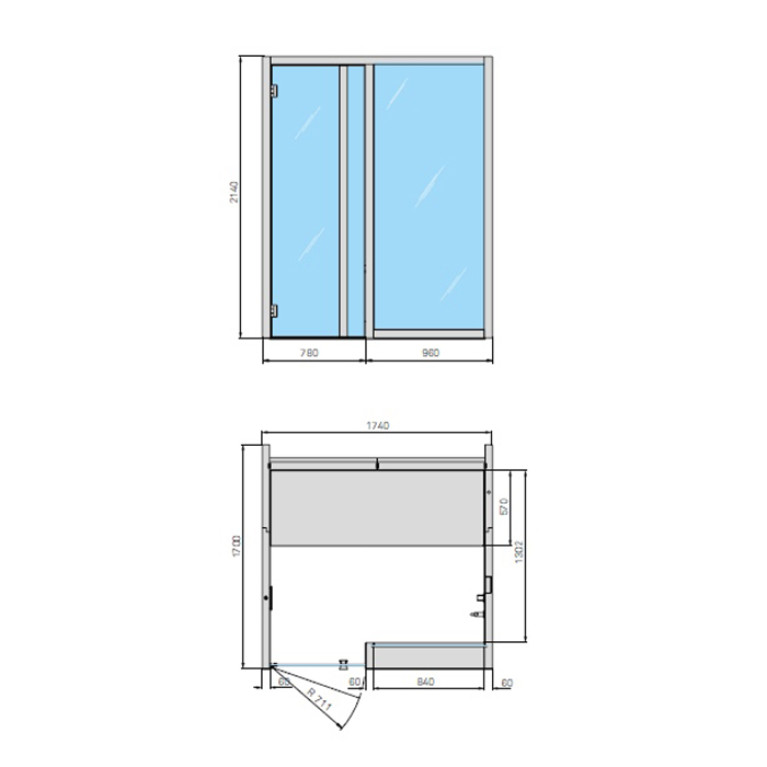 Effegibi Yoku H Glass Хаммам 174x170h214см, в нишу, цвет: осина термообработанная/Calacatta Gold Extra