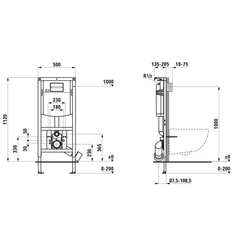 Laufen INEOLINK Инсталляция с бачком двойной слив 4,5/3 л, регул. до 6/3 л