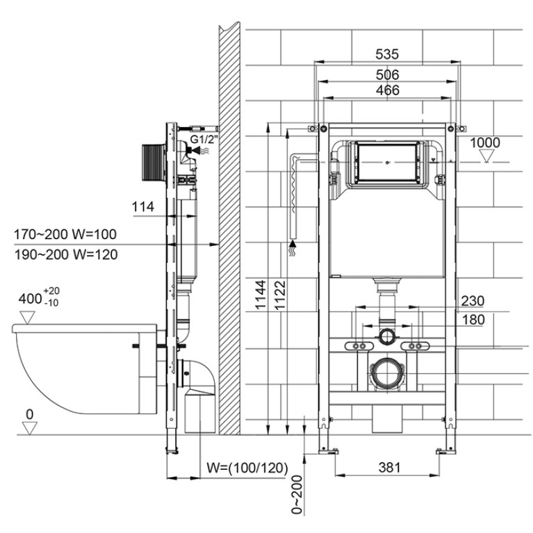 TECEspring profil Модуль для установки унитаза, высота 1144 мм, c креплением к стене (без панели смыва)
