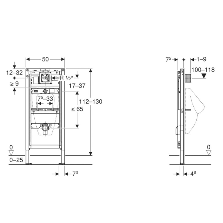 Geberit Duofix Инсталляция для писсуара, 112&ndash;130 см, универсальная (замена 111.616.00.1)
