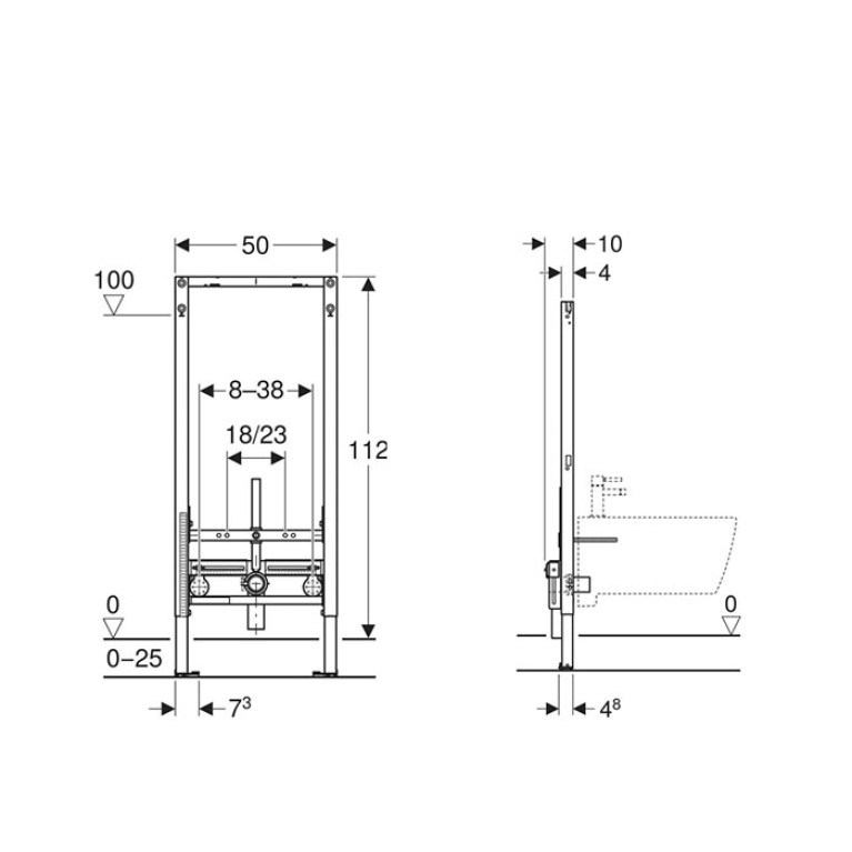 Geberit Duofix Инсталляция для биде, 112 см, универсальная: 50x10см (замена 111.520.00.1)