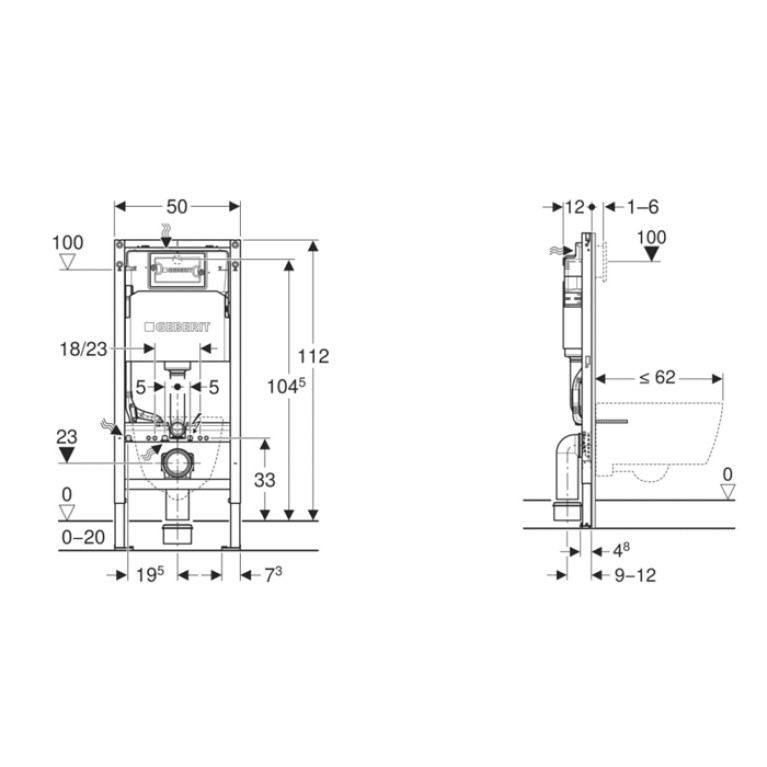 Geberit Duofix Инсталляция для подв. унитаза, 112 см, со смыв. бачком Delta 12 см, с креп., клавиша Delta01, круглая: Глянц. хром (замена 458.149.21.1