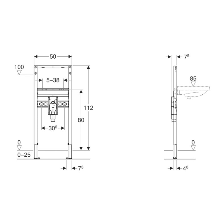 Geberit Duofix Инсталляция для раковины, 112 см, вертикальный смеситель, с внутристенным сифоном (замена 111.480.00.1)