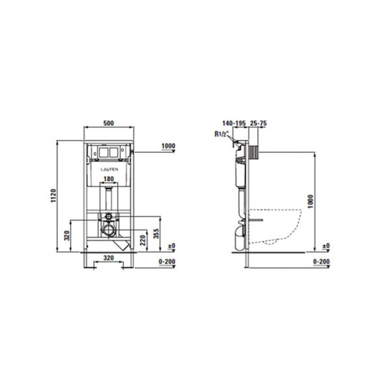 Laufen Installation System Инсталляция для унит, с встроенн трубой подачи воды для RIVA/NAVIA, двойной слив 4,5/3 л, регул.до 6/3 л (ВРЕМЕННО не пост)