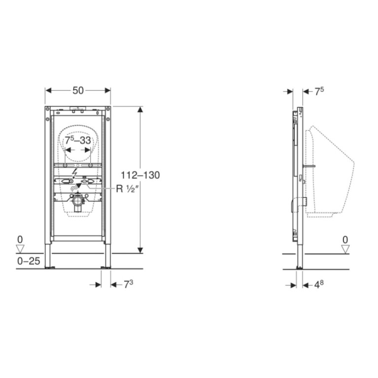Geberit Duofix Инсталляция для писсуара, 112&ndash;130 см, универсальная, для наружного смывного клапана (замена 111.686.00.1)