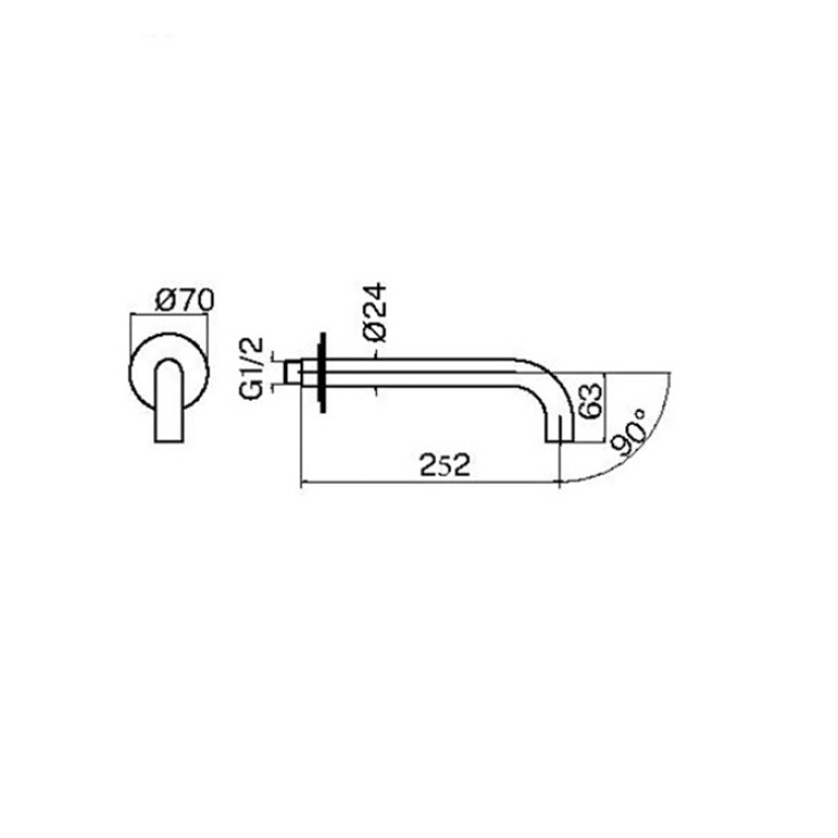 Plumberia Selection IXO Излив д.ванны встраив. d.24, длина 250 мм, подкл. 1/2' с латунной накладкой d.70, хром