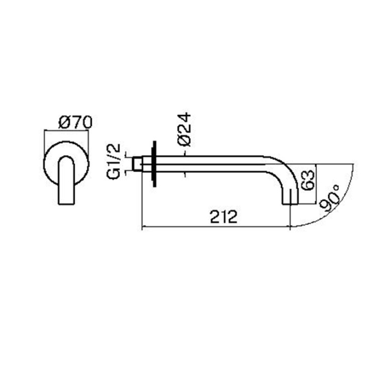 Plumberia Selection IXO Излив д.ванны встраив. d.24, длина 210 мм, подкл. 1/2' с латунной накл. d.70, графит