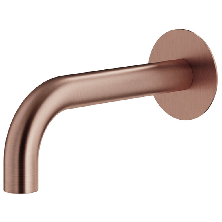 Plumberia Selection IXO Излив для раковины, настенный, длина 210 мм, d.24, подкл. 1/2' с латунной накладкой d.70, медь брашированная