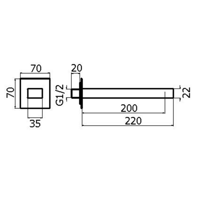 Plumberia Selection TAG Излив для раковины, настенный, длина 220 мм, 35X22, подкл. 1/2' с латунной накладкой 70X70 мм, хром