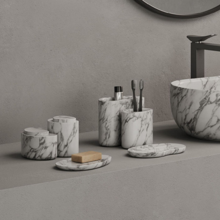 DEA DESIGN Marble Стакан из мрамора настольный h120х110х90 мм , цвет Statuario White