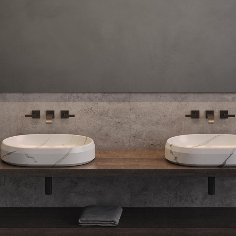 DEA DESIGN Marble Раковина Salerno из мрамора настольная h130х650х470 мм , цвет Statuario White