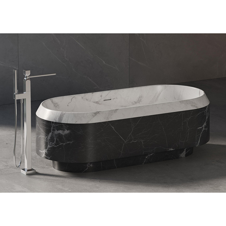 DEA DESIGN Marble Ванна Parma из мрамора отдельностоящая 1680х770хh563 мм , цвет чаша с бортиком White Cararra/внешняя часть Black Marquina