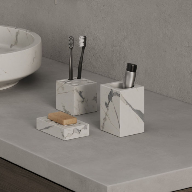 DEA DESIGN Marble Мыльница  из мрамора настольная h130х80х30 мм , цвет Statuario White