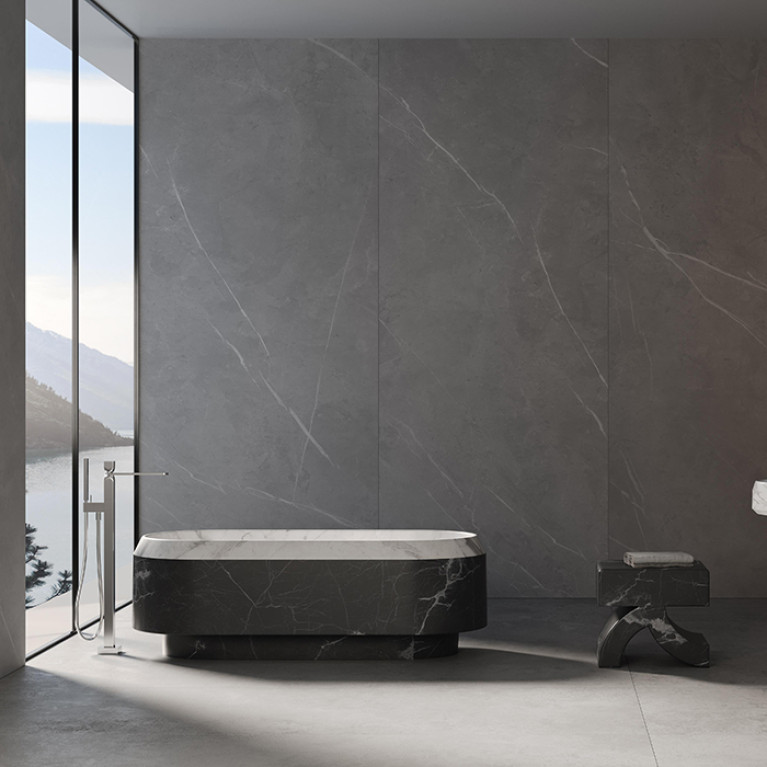 DEA DESIGN Marble Ванна Parma из мрамора отдельностоящая 1680х770хh563 мм , цвет чаша с бортиком White Cararra/внешняя часть Black Marquina