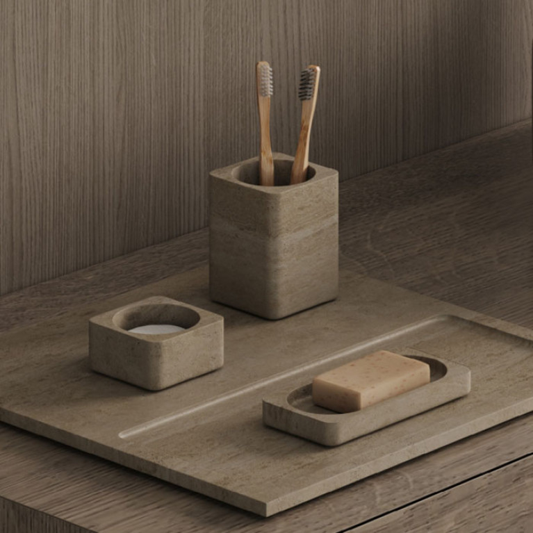 DEA DESIGN Marble Стакан из мрамора настольный h104х80х80 мм , цвет Travertine