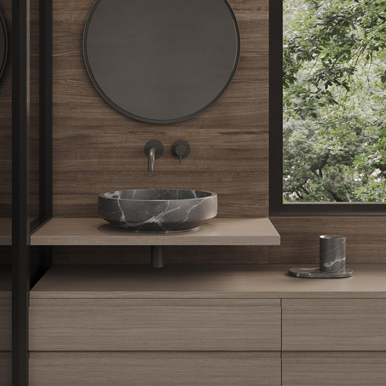 DEA DESIGN Marble Раковина Bologna из мрамора настольная h124х450х450 мм , цвет Grey Carnic