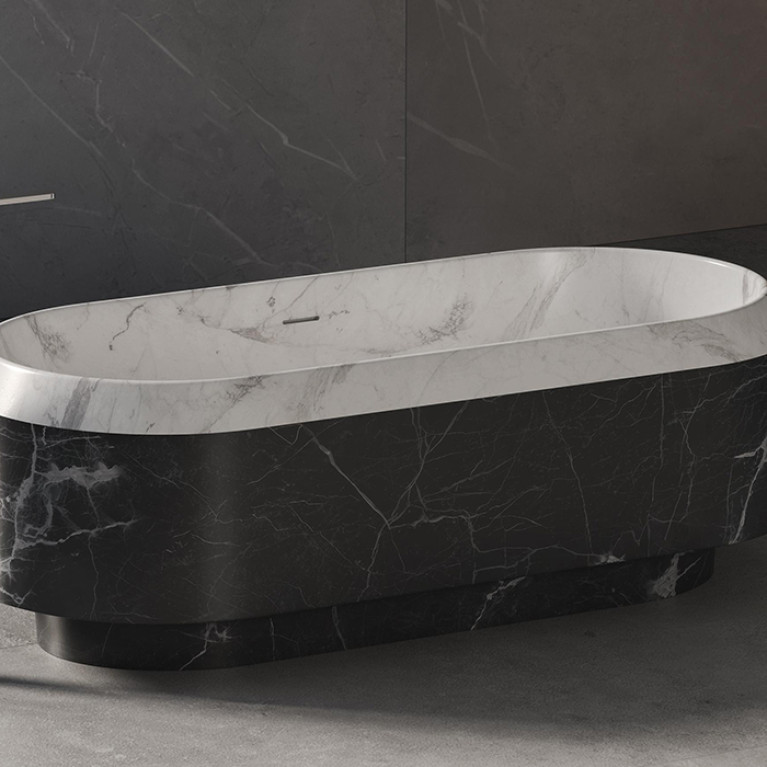 DEA DESIGN Marble Ванна Parma из мрамора отдельностоящая 1680х770хh563 мм , цвет чаша с бортиком White Cararra/внешняя часть Black Marquina