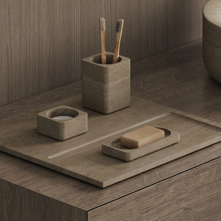 DEA DESIGN Marble Контейнер для ватных дисков  из мрамора настольный  h40х80х80 мм , цвет Travertine
