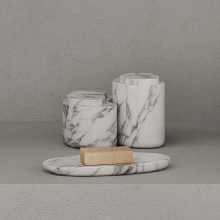 DEA DESIGN Marble Контейнер с крышкой из мрамора настольная h85х150х92 мм , цвет Statuario White