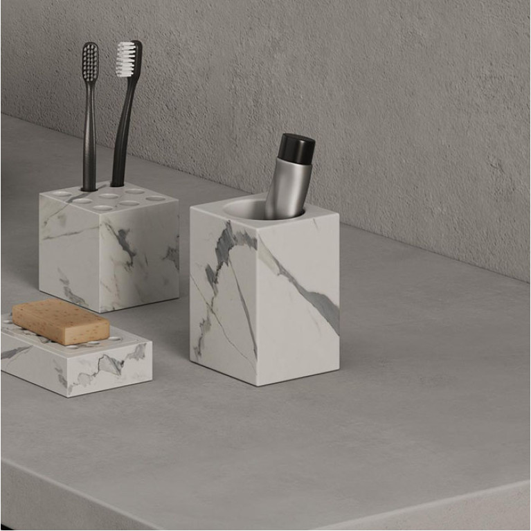 DEA DESIGN Marble Стакан из мрамора настольный h120х80х80 мм , цвет Statuario White