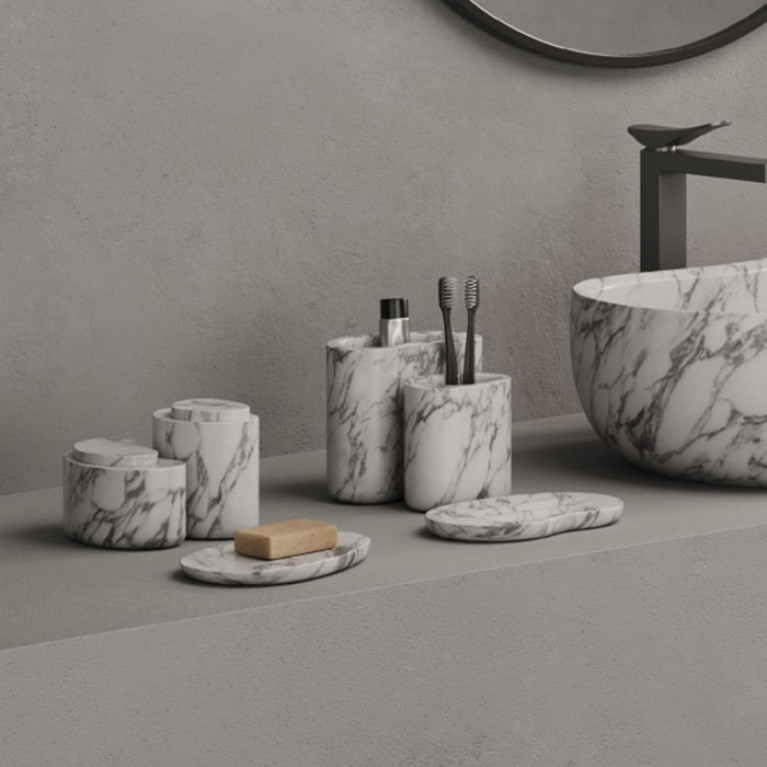 DEA DESIGN Marble Стакан из мрамора настольный h150х150х100 мм , цвет Statuario White