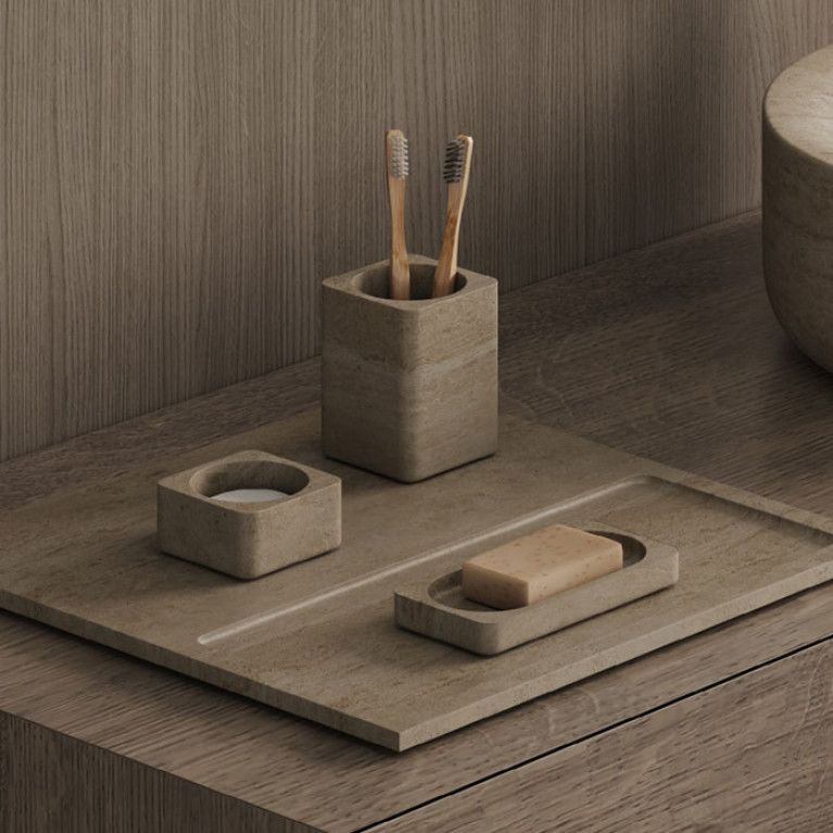DEA DESIGN Marble Поддон для аксессуаров  из мрамора настольный  h18х400х400 мм , цвет Travertine