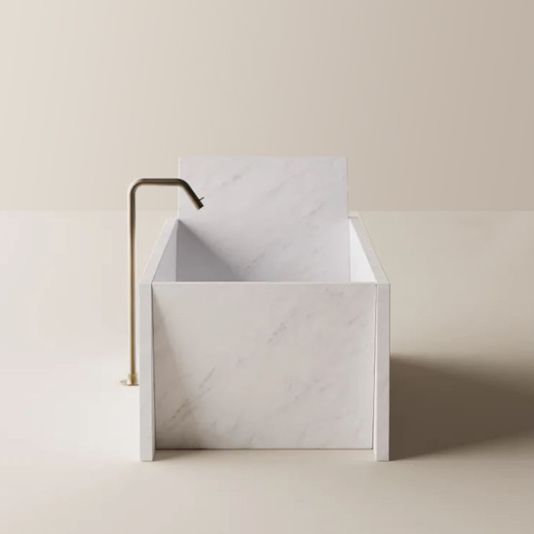 AGAPE FACE A FACE Ванна 1850х730х540/765 мм., отдельностоящая, с сифоном, мрамор Bianco Carrara