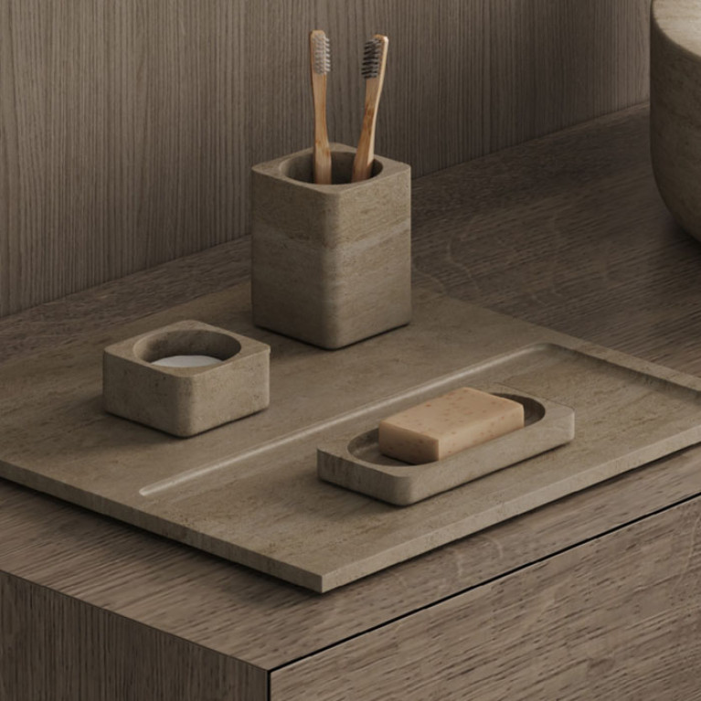 DEA DESIGN Marble Мыльница  из мрамора настольная h20х160х80 мм , цвет Travertine