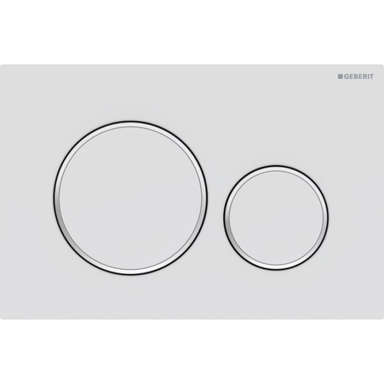 Geberit Sigma20 Клавиша для двойного смыва, круглая: белый матовый лак, легкоочищ. покр., декор. кольца: глянцевый хром