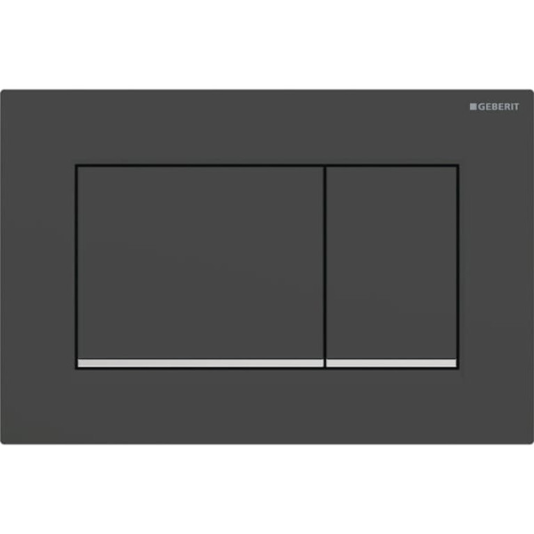 Geberit Sigma20 Клавиша для двойного смыва, квадратная: черный матовый лак, легкоочищ. покр., декор. полоски: глянцевый хром (бывшая Sigma30)