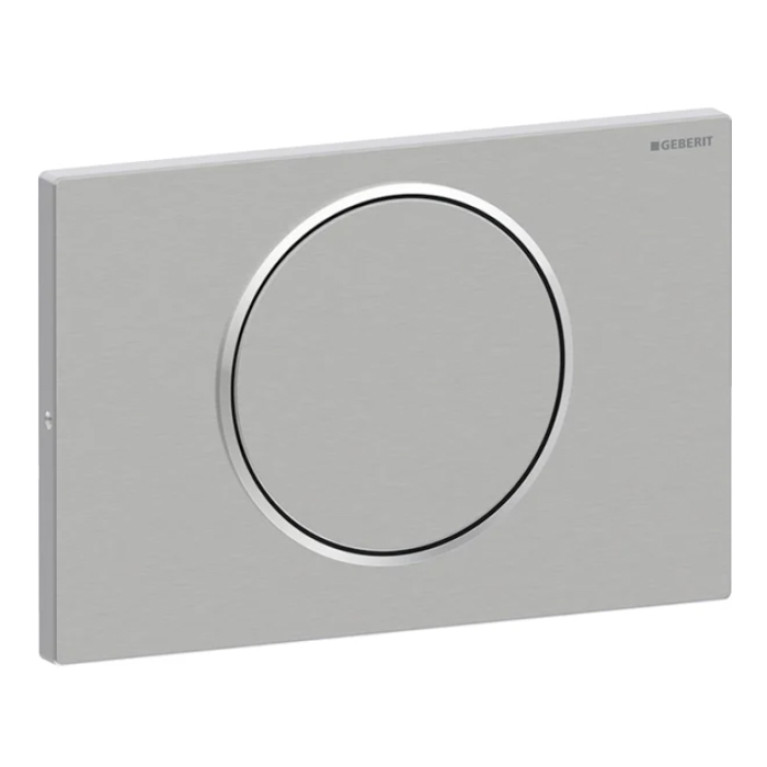 Geberit Sigma10 Клавиша смыв/стоп, с креп. на винтах, круглая: матовая нерж. сталь, легкоочищ. покр., декор. кольцо: полиров. нерж. сталь