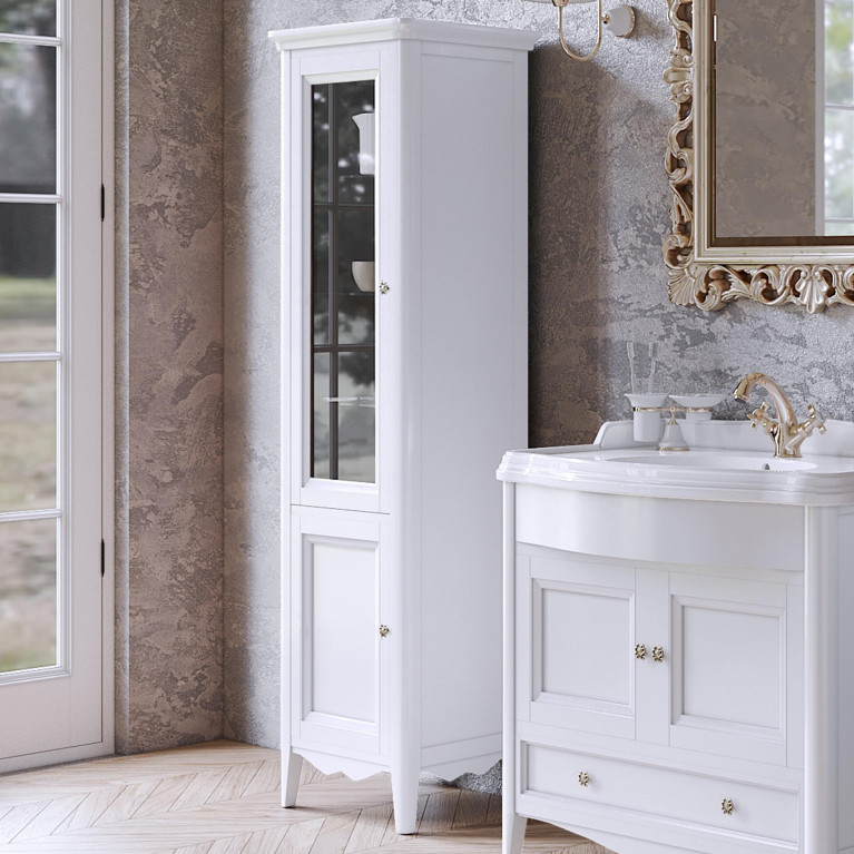 TW Veronica, Колонна 50.2/45*40/37.4*h172см, 2 распашные дверки, доводчики Blum (петли слева-SX), цвет: bianco, ручки: Riflesso бронза