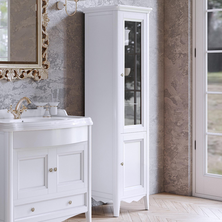 TW Veronica, Колонна 50.2/45*40/37.4*h172см, 2 распашн дверки, доводчики Blum (петли справа-DX), цвет: bianco, ручки: Riflesso бронза (ЦЕНА со склад!)