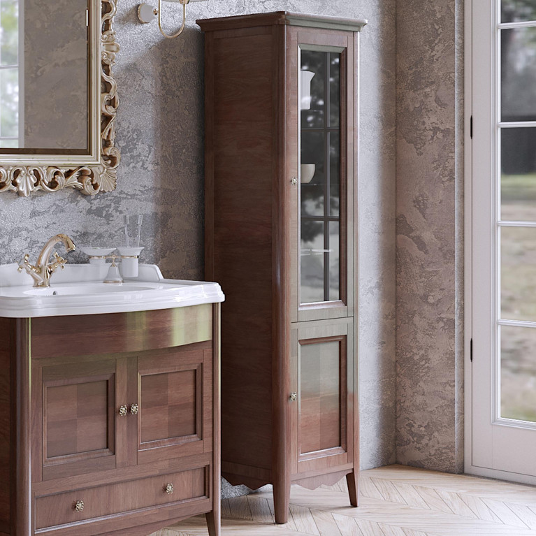 TW Veronica, Колонна 50.2/45*40/37.4*h172см, 2 распашные дверки, доводчики Blum (петли справа-DX), цвет: noce, ручки: Riflesso бронза